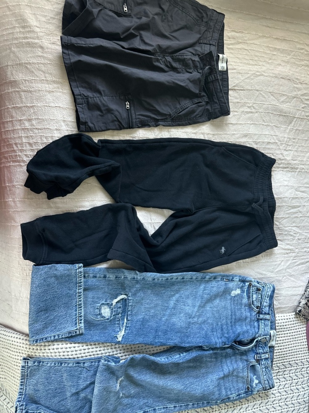 abercrombie kids Black Jogger Sweatpants, shorts, distressed denim set